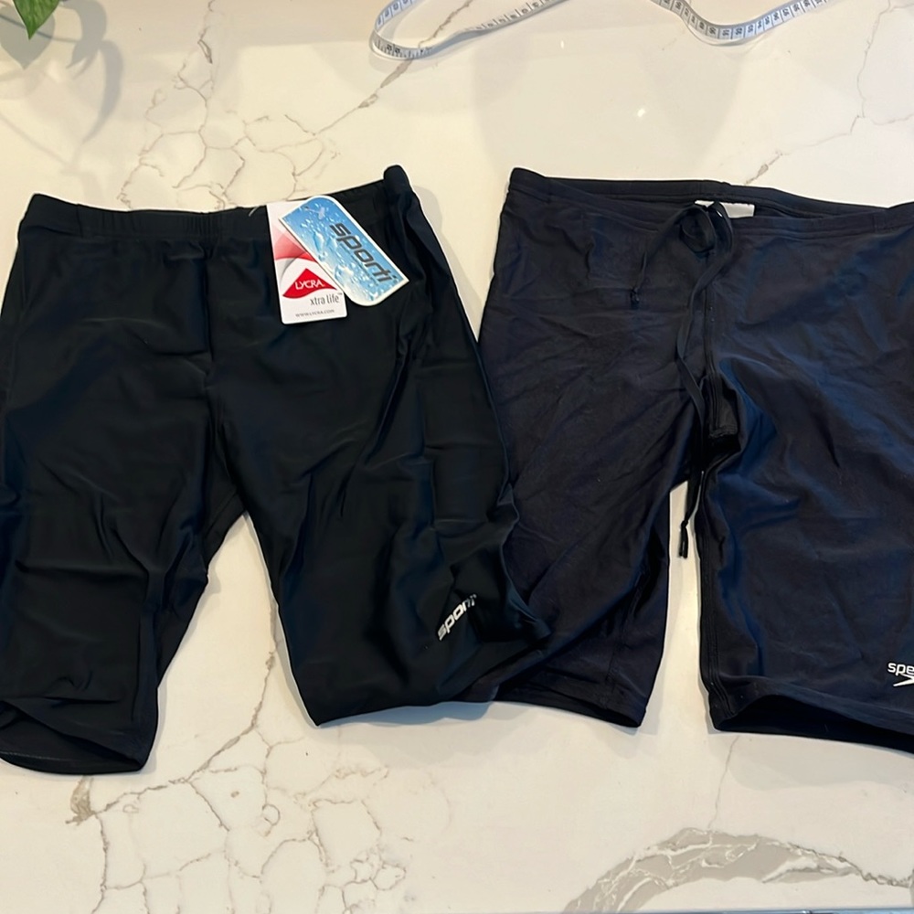 Speedo and NWT Sporti Black Spandex Jammers Compression Shorts swimsuit 30.
